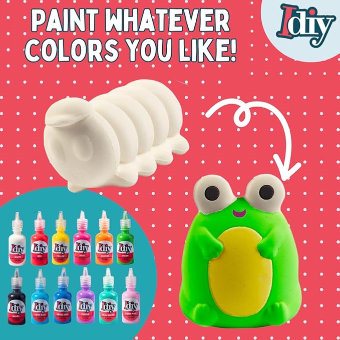 Idiy Party Craft Kit Jumbo Cute Critters Squishies (8 Garden Figures w 12 Fabric Paints)-White Kawaii Slow Rising Squishy Toys, Scented Stress Relief, Kids School, Birthday Activity Gift (4"-6")