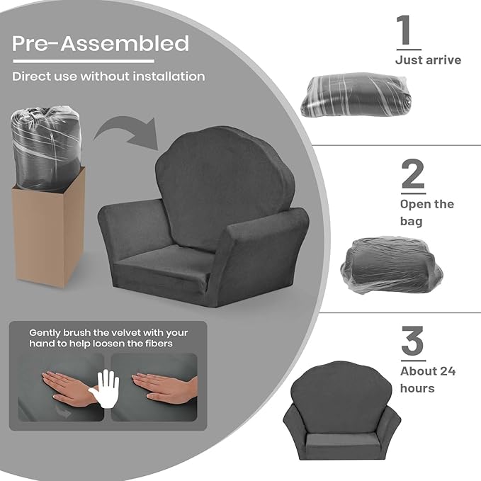 COSYLAND Kids Sofa for Toddler, 2-in-1 Folding and Expandable Soft Chair Bed Toddlers,Convertible Sofa to Lounger Sleeper Chair Bed for Girls and Boys,Dark Gray