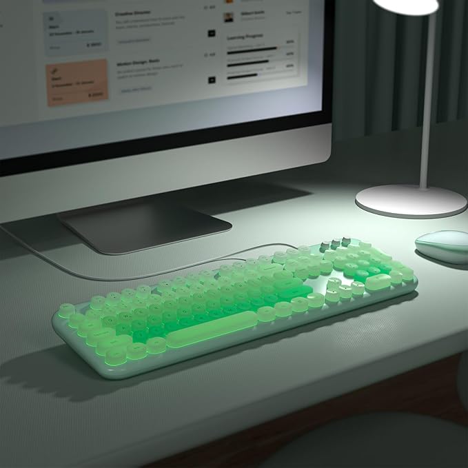 Wired Keyboard with Backlit, Light Up Computer Keyboards with Multimedia Keys, Full Size Wired Keyboard With Illuminated LED, Plug and Play, Anti-Wear Letters for Laptop, Desktop- Green Colorful