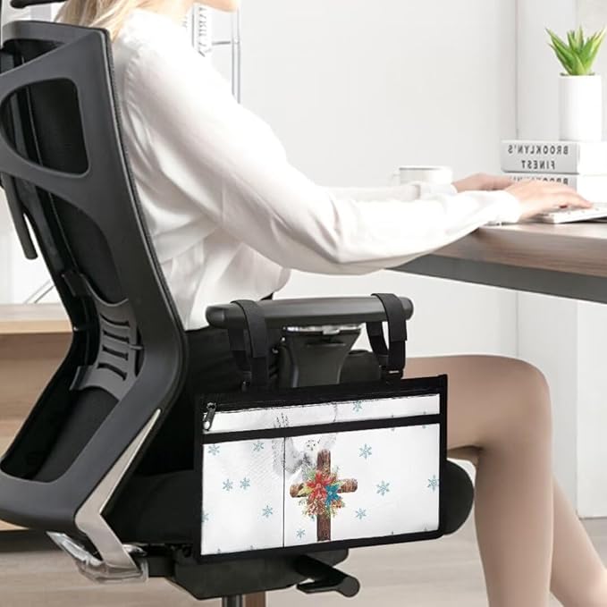 ZOUTAIRONG Crucifix Wheelchair Side Storage Bag Cool Horses Armrest Pouch with Cup Holder Wheelchair Accessories Organizer Bags for Walkers Rollator, Ideal Gift for Seniors