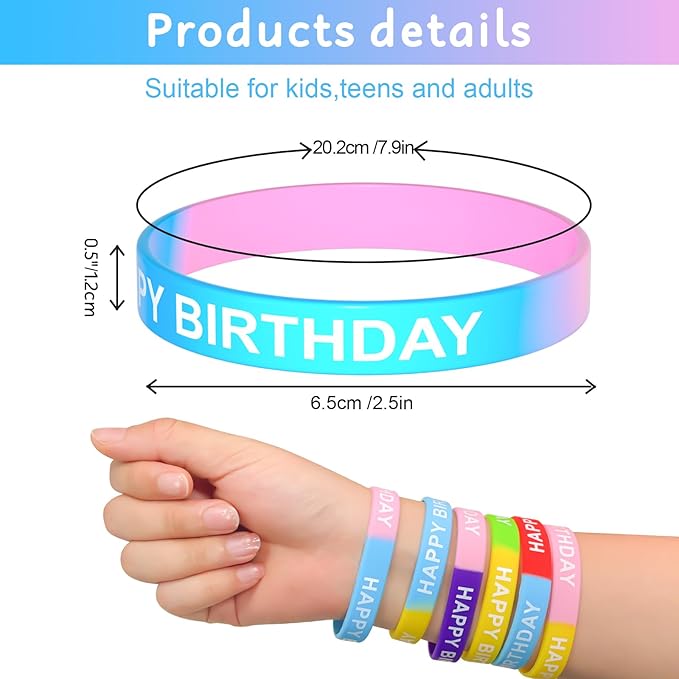 CHRORINE Happy Birthday Rubber Bracelets 12 Styles Silicone Wristbands for Classroom Birthday Party Favors 36 Pieces