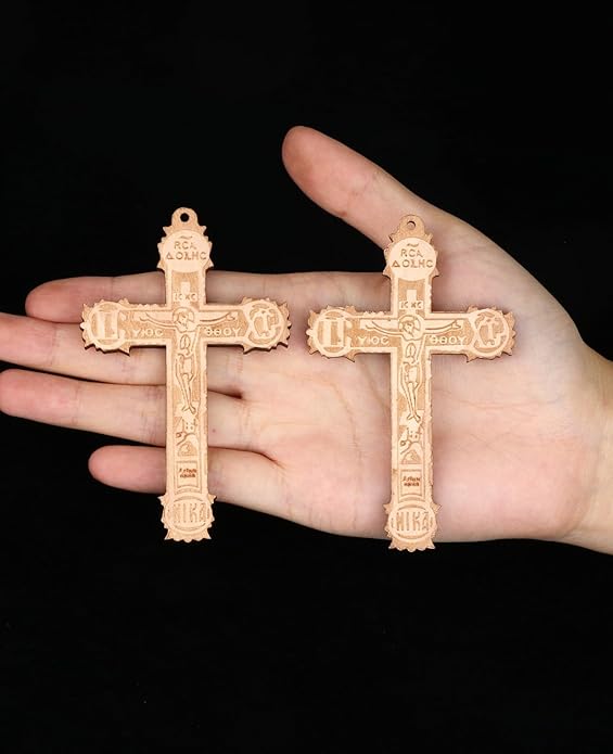 COTTVOTT Wooden Christian Jesus Cross/Orthodox Crucifix Charms Pendants for Rosary Necklace, DIY Jewelry Making Accessories Parts