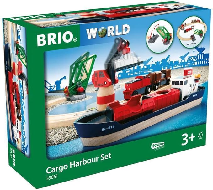 BRIO World - 33061 Cargo Harbor Set | 16-Piece Train Set with Accessories Wooden Tracks | Ideal Gift for Kids Aged 3+ | Certified Sustainable Materials