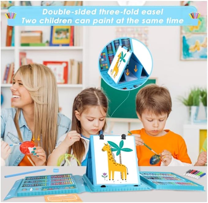 208 PCS Art Supplies,Drawing Art Kit for Kids Girls Boys Teens Artist, Art Set Case with Trifold Easel, Includes Oil Pastels, Crayons, Colored Pencils, Coloring Book, Scissors, Origami Paper 40 Sheets