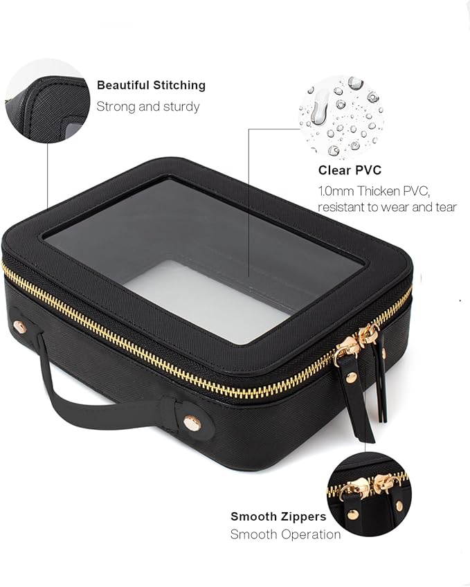 FFpaw Travel Clear Makeup Bag Set, TSA Approved Cosmetic Bag Case with Zipper Portable Makeup Pouch Toiletry Bag Women Traveling Cosmetic Organizer Storage Bag Car Organizer Car Essentials for Women