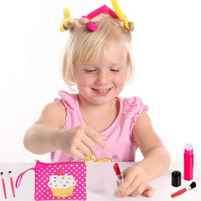 Beverly Hills Pretend Makeup Toy Set, My First Princess Cosmetic Beauty Set for Little Girls, Kids Pretend Play, Dress Up with Stylish Polka Dotted Make Up Bag
