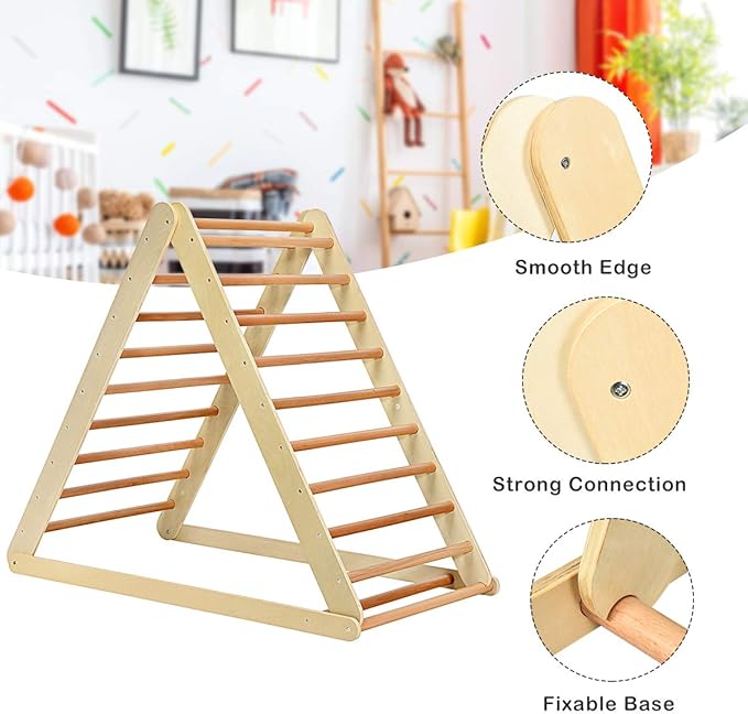 Costzon Foldable Climbing Toys for Toddlers, 3 in 1 Montessori Wooden Triangle Climber for Sliding & Climbing, Kids Indoor Climbers & Gym Play Structures for Boys Girls Gift Present