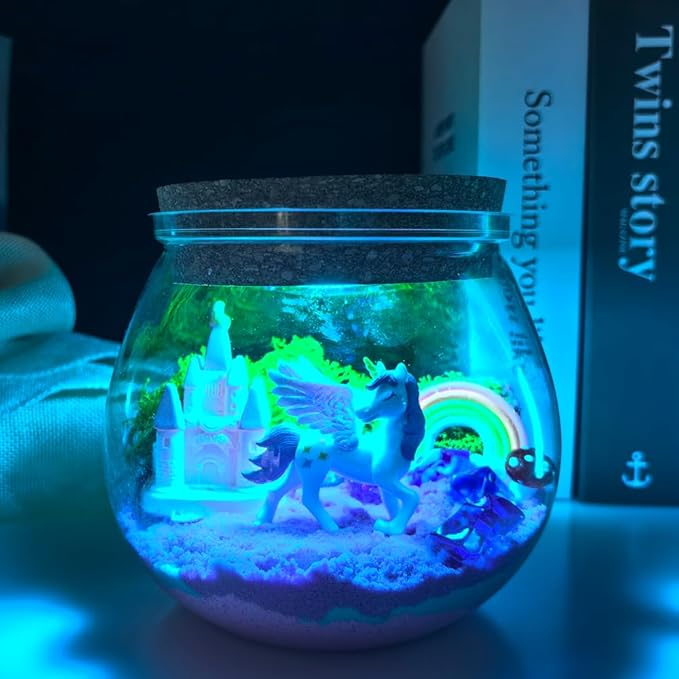 Light Up Unicorn Terrarium Kit for Girls - Kids Terrarium Kit with Unicorn & Castal- Cool Things for Kids Gifts - Toys for Girls Ages 6-12 Years Old