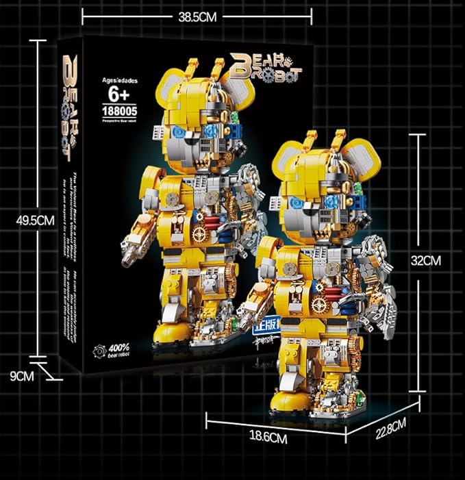 Mecha Bear Building Block Kit, Mechanical Violent Bear Display Art Toy Model,Creative Collectible Gift for Adults & Kids(1961 Pieces)