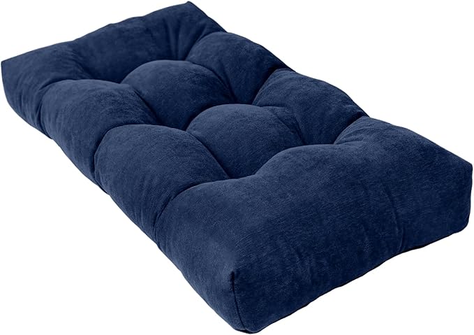 Bench Cushion 36 Inch - Chenille Fabric, High-Density Foam, Non-Slip Bottom, Soft Durable Indoor Tufted Long Seat Cushion for Window Garden Furniture (Deep Blue, 36x14x4 Inch)