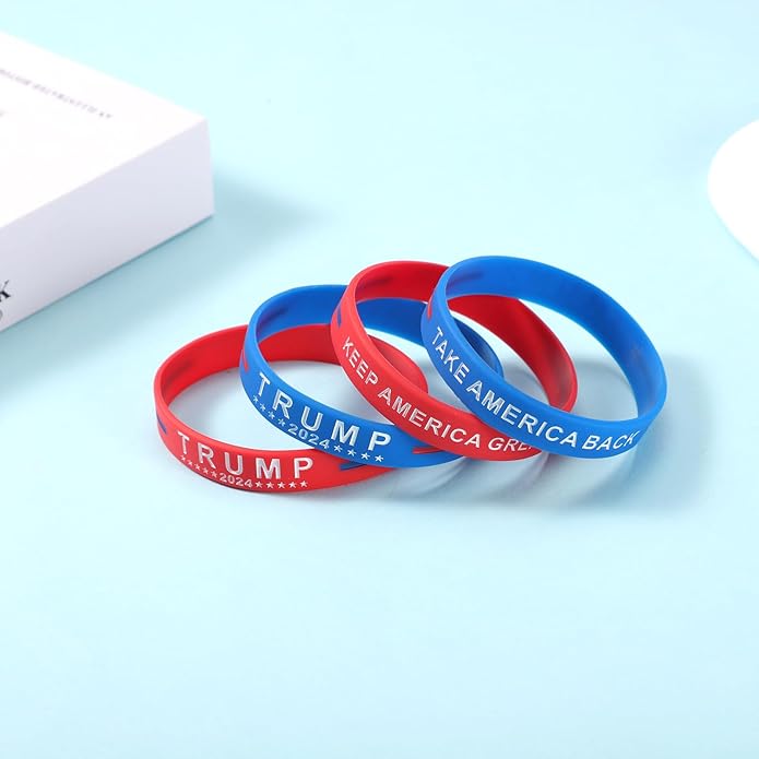 4pcs Trump Bracelets, Silicone Trump 2024 Bracelet Take America Back Bracelet Keep America Great Wristband Donald Trump Rubber Bracelets for Men Women Rally Supplies (Red, Blue)