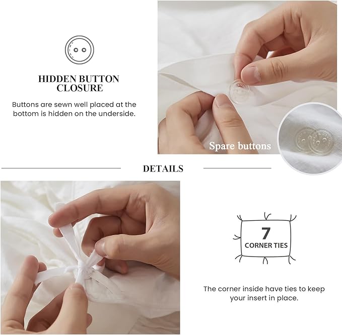 Simple&Opulence 100% Linen Duvet Cover Set, 3 PCS Natural French Flax White Ruffle Duvet Cover Full Size, Breathable Comfy Linen Bedding Comforter Cover with 2 Pillowcases (White, 78" X 86")