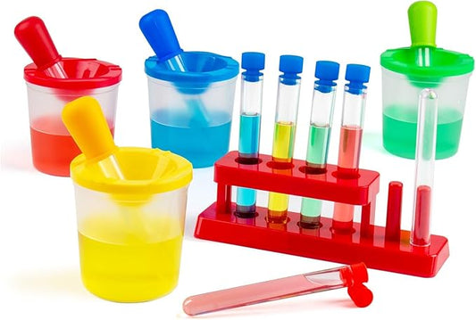 Color Science Test Tubes, Droppers for Kids, Plastic Test Tubes with Caps, Lab Tubes Science Experiments for Kids Age 4 5 6 7 8, Science Supplies Test Tube Holder for Little Scientist