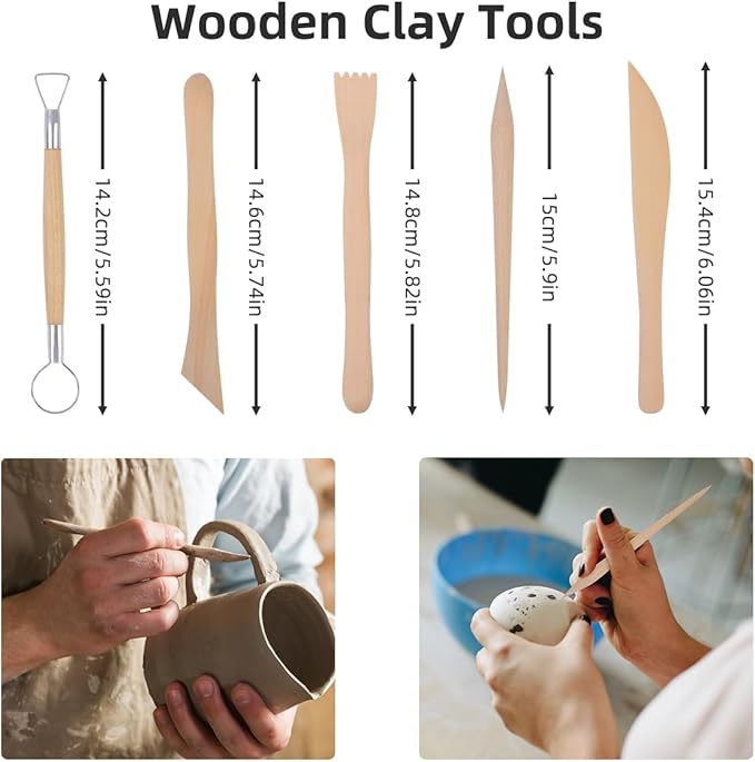 AULEEP Clay Sculpting Tools Kit, 31PCS Air Dry Clay Tool, Polymer Clay Tools, Clay Pottery Carving Tool Set for Miniatures, Figures, Classroom, Pottery Craft, Dotting, Molding, Modeling, Shaping