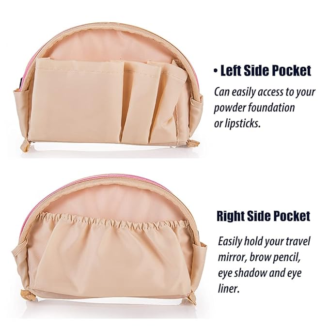 Hekyip Half Moon Cosmetic Beauty Bag for Purse Travel Handy Makeup Pouch for Women Ladies (PINK)
