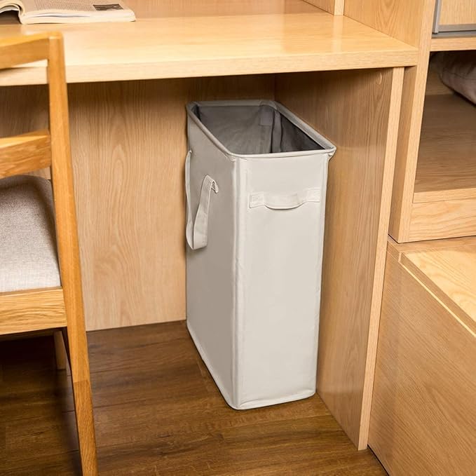 ZERO JET LAG Slim Laundry Hamper With Handles Collapsible Laundry Basket Thin Dirty Clothes Basket Narrow Laundry Bag Foldable Dirty Clothes Hamper 45L (23 inches,Beige)