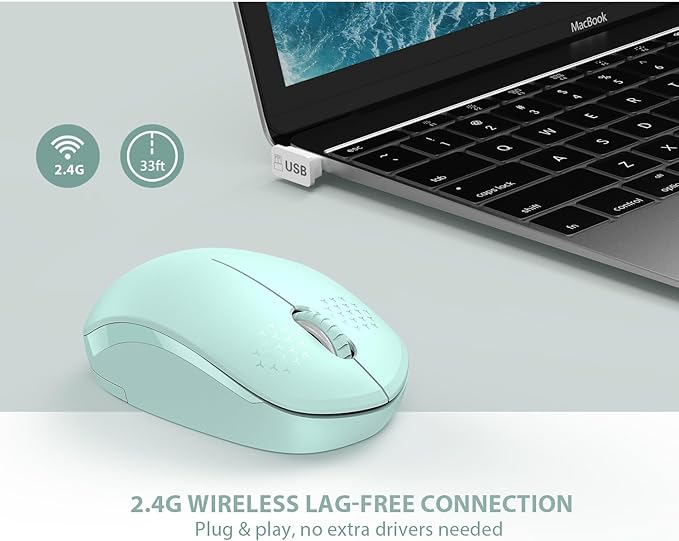 seenda Wireless Mouse for Laptop, 2.4G Noiseless Mouse with USB Receiver - Portable Computer Mice for Chromebook, PC, Tablet, Laptop with Windows System - Mint Green