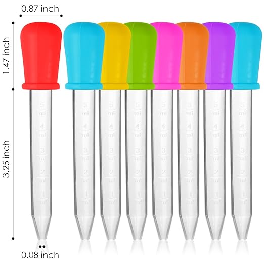 8 Pcs Liquid Droppers, SENHAI Silicone and Plastic Pipettes Transfer Eyedropper with Bulb Tip for Candy Oil Kitchen Kids Gummy Making - 7 Colors