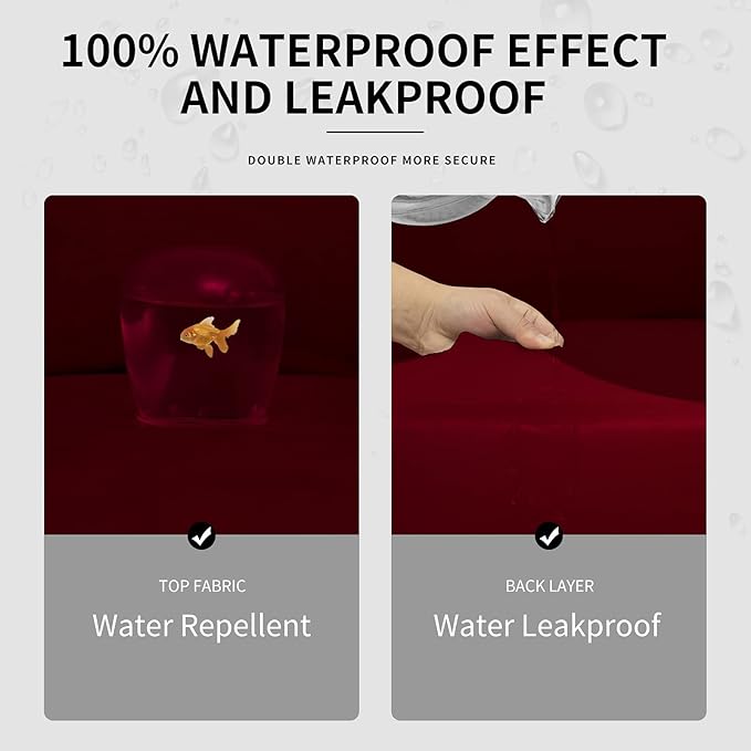 Easy-Going 100% Dual Waterproof Oversized Cover Stretch Soft Couch Cover for Dogs, Sofa Slipcover for 3 Separate Cushion Couch Leakproof Furniture Protector for Kids, Pets Wine