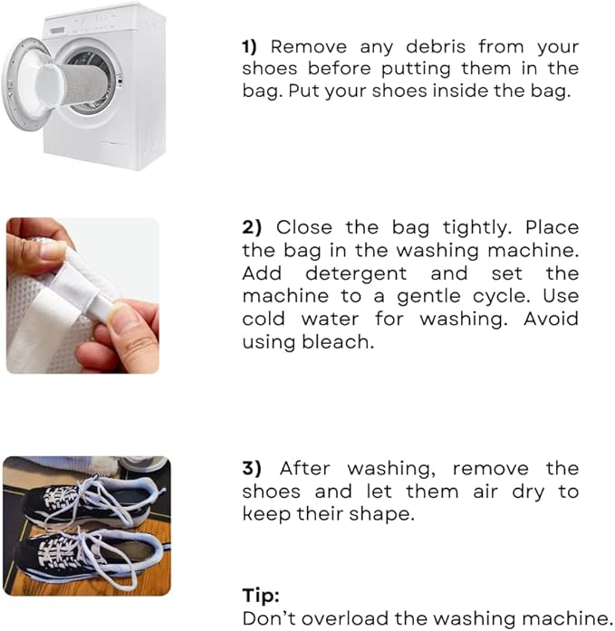 Shoe Washing Machine Bag for 1 Large Pair Shoes – Eliminate Sports Shoe Odor with Reusable Laundry Shoe Bags and Protect Clothes - White Mesh Shoe Bag for laundry items