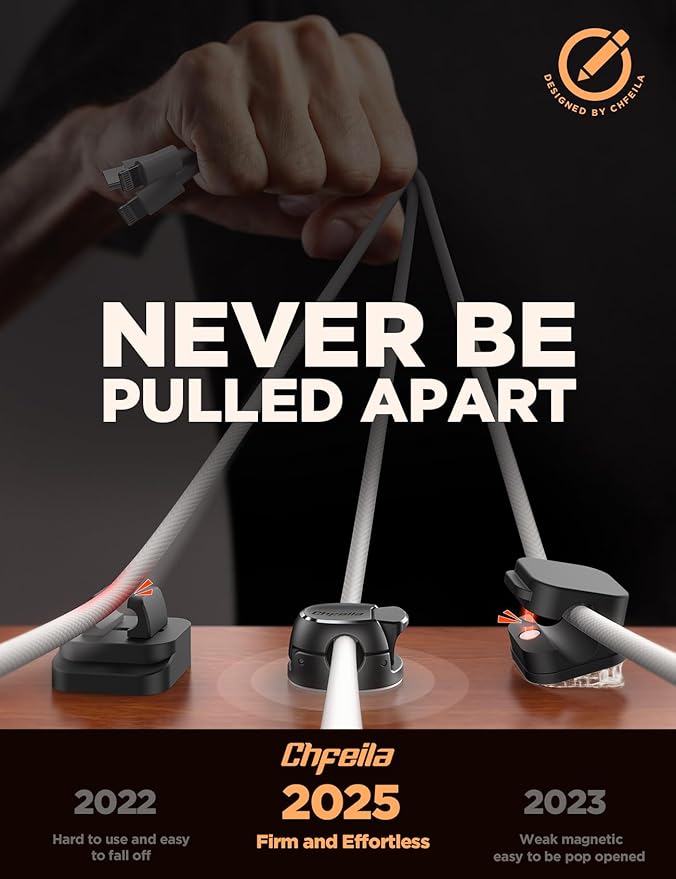 12Pack Cord Organizer [Dual Spring & Clasp, Max Secure] Cable Clips - Chfeila Cord Holder, Desk Cable Management, Adhesive Phone Charging Wire Holder for Nightstand/Car/Wall, Office Accessory - Black