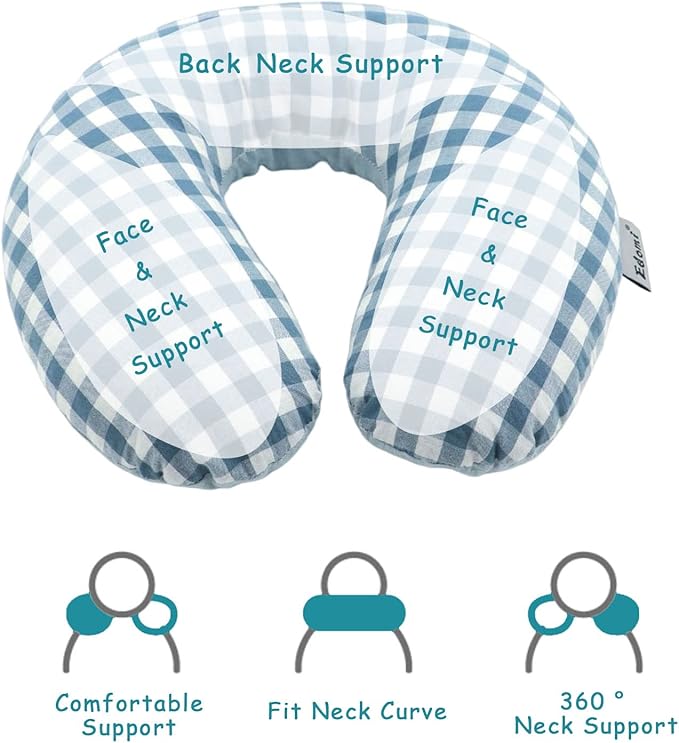 Buckwheat Pillow for Side Sleepers Cervical Neck Cooling Pillows U Shaped Pillow Ergonomic Travel Head Pillow for Sleeping Buckwheat Hulls Filling Removable Cotton Cover (12x12 inch, Blue)