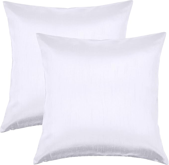 Aiking Home 18x18 Inches Faux Silk Square Throw Pillow Cover, Zipper Closure, White (Set of 2)