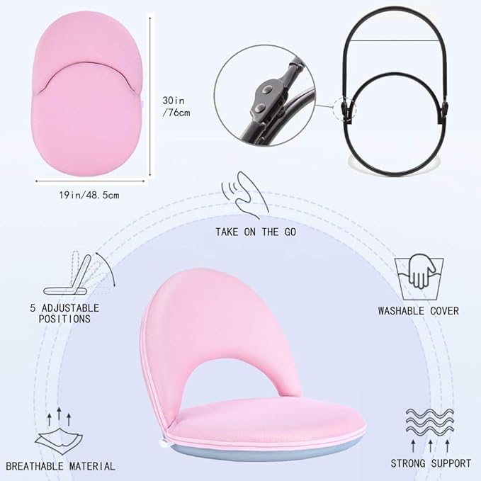 Floor Chair Floor Cushion Folding Padded Gaming Chair Adjustable 5-Position Floor Seat with Back Support for Kids Adult Great for Gaming Reading Meditating