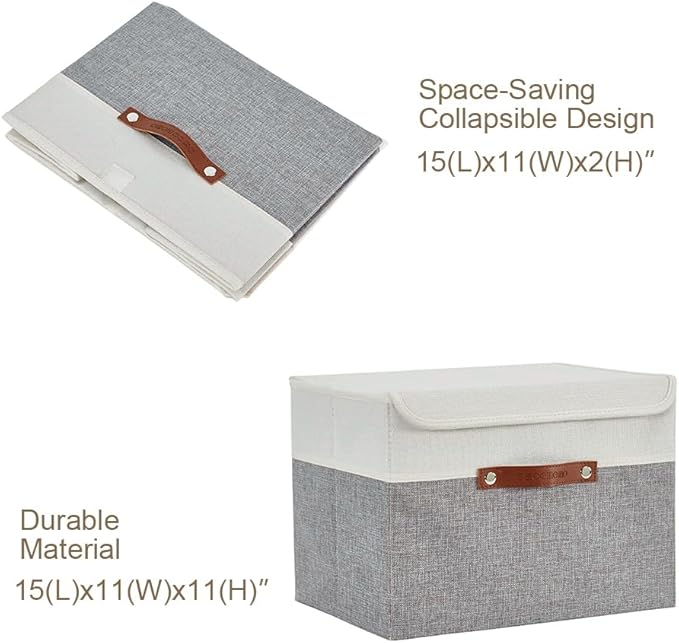 DECOMOMO Fabric Storage Bins with Lid, Storage Baskets for Shelves (Grey and White, 3 Pack)