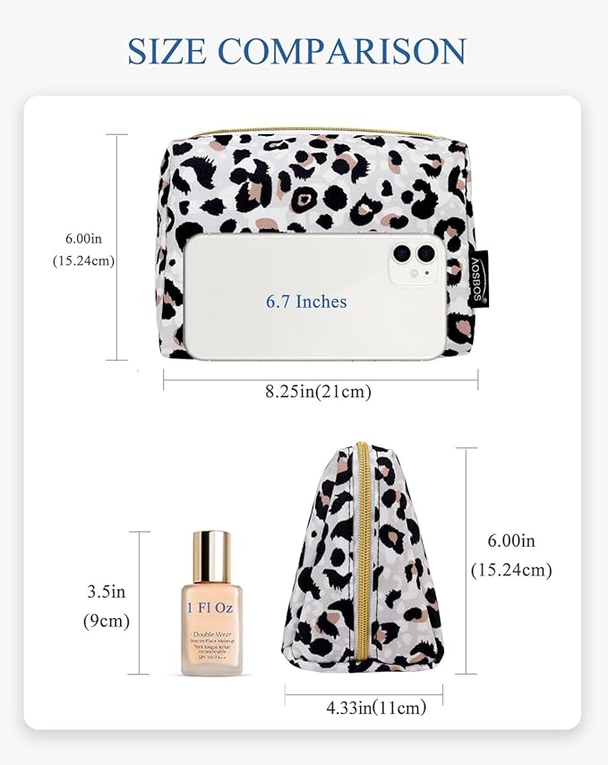 Aosbos Small Makeup Pouch Travel Size Makeup Bag Cosmetic Travel Bag for Women Cosmetic Pouch Cosmetic Bags Case Make Up Bag for Purse Leopard Print