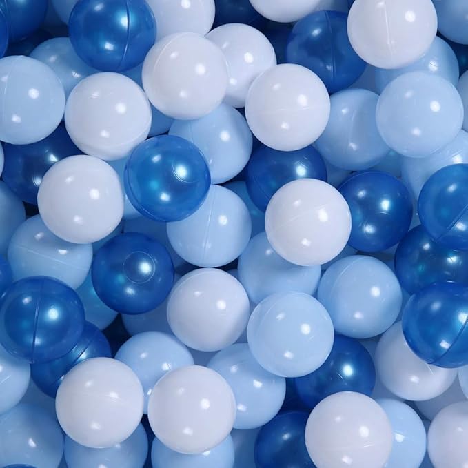 GOGOSO Ball Pit Balls Blue Balls for Ball Pits, Baby Pool for Babies, Kids, Toddlers, Boys, Phthalate Free BPA Free, Pack of 100 with Storage Bag, with Color Pearl Blue, Light Blue, White