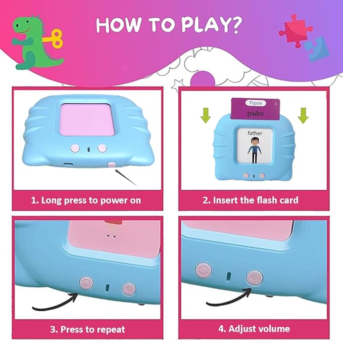 RT&BS Spanish Talking Flash Cards for Toddlers, Bilingual English Spanish Flash Cards for Kids, Spanish Flash Cards for Kids, Gift for Kids Children, 510 Sight Words Blue Cat