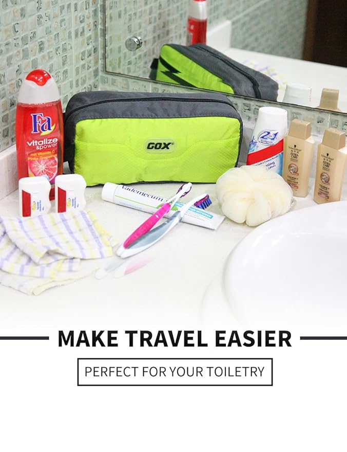 GOX Premium Toiletry Bag, Dopp Kit Case For Travel, Multifunction Organizer Pouch (Green/Grey)