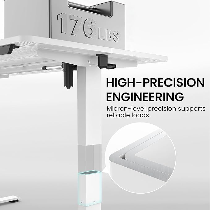 Veken 55 x 23.6 Inch Electric Standing Desk with Adjustable Height, Sit to Stand Computer Table for Study, Work or Gaming, Home Office Desk White