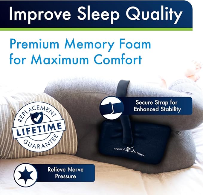 Sports Medica Doctor Developed Knee Pillow for Side Sleepers - Washable Cover Memory Foam Leg Pillow for Side Sleeping, Lower Back & Sciatica Pain Relief - Spine Alignment - Between Knee Hip Cushion