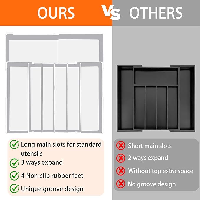 Spaclear Silverware Organizer - Expandable Silverware Tray for Drawer, Adjustable Utensil Drawer Organizer for Forks, Knives, Kitchen Organizers and Storage, White