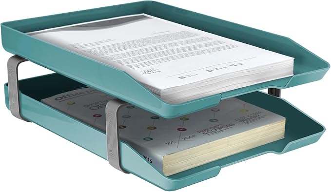 Acrimet Traditional 2 Tier Letter Tray, Front Load Design, A4 Letter Size, Desktop Organizer (Plastic) (Solid Green Color)