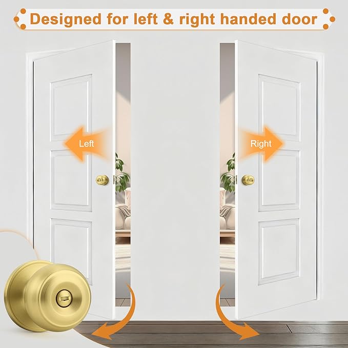 Probrico Brushed Brass Door Knob, Gold Bedroom Bathroom Door Knobs Inteior, Privacy Door Knobs, 6 Pack