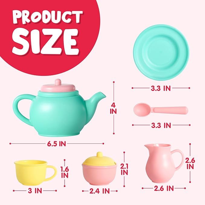 JOYIN 18PCS Pretend Play Tea Party Set Play Food Accessories BPA Free, Phthalates Free, Plastic Tea Set, Mini Kitchen for Kids, Gifts for Toddler Boys Girls Ages 3 4 5 6 Years Old