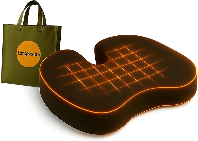 Premium Memory Foam Seat Cushion with Carrying Bag & Cooling Gel for Office Chair, Wheelchair, Travel, Car Seat, Gaming Chair for Coccyx & Tailbone Pain, Back Pain Relief, Sciatica Support