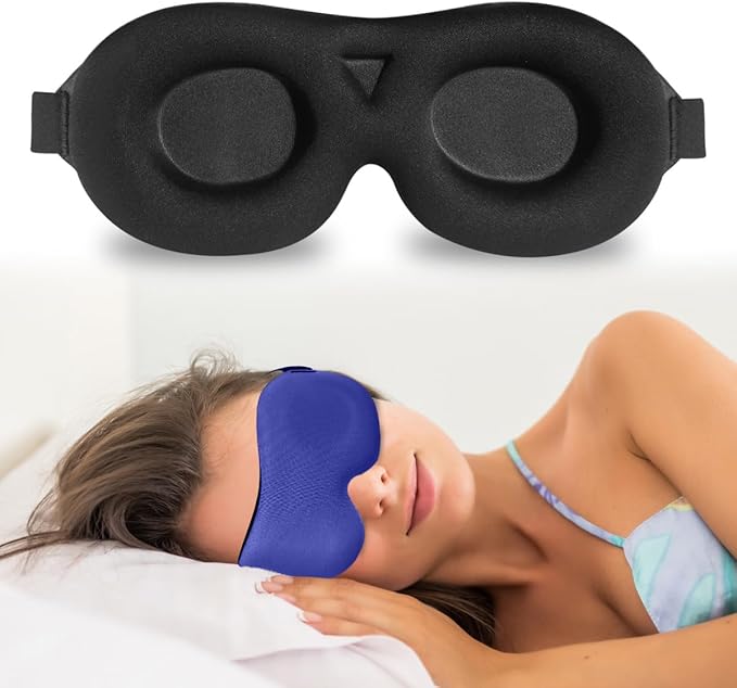 DTS Sleep Mask for Men Women Side Sleepers Eye Mask Zero Eye Lash Pressure 3D Complete Light Blocking Night Blindfold with Adjustable Strap Soft Shade Cover Sleeping Mask for Travel Nap Work Home Blue