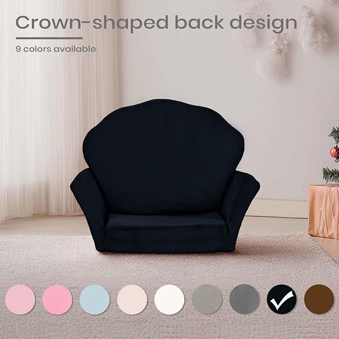 COSYLAND Kids Sofa for Toddler, 2-in-1 Folding and Expandable Soft Chair Bed Toddlers,Convertible Sofa to Lounger Sleeper Chair Bed for Girls and Boys,Black