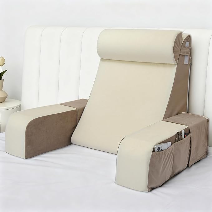 Vekkia 21" Reading Pillow for Sitting Up in Bed, 60° Ergonomic Wedge Back Pillow with Multi-Density Foam for Comfortable Support, XL Side Pockets, Bed Chair for TV, Gaming, Working, Nursing & Recovery