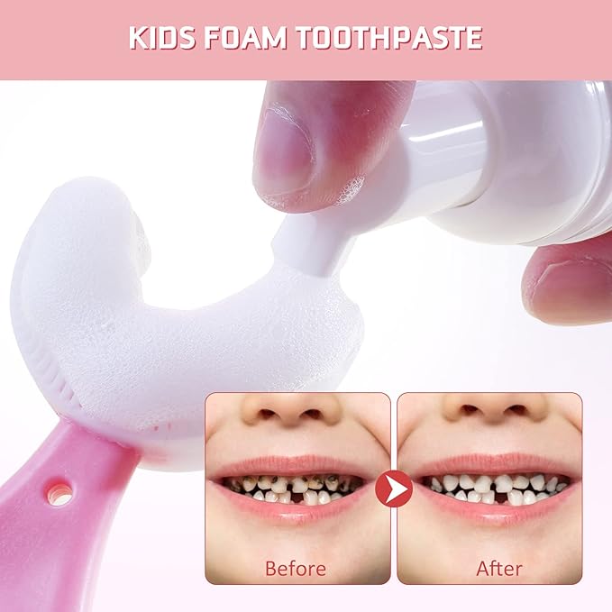 Kids Foam Toothpaste with Low Fluoride, Orange and Strawberry Flavor, Safe Natural Formul, Perfect for U-Shape Electric Toothbrush