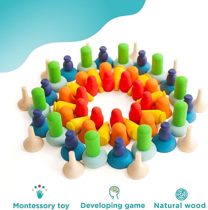 Ulanik Mandala Rainbow Patterns Toddler Montessori Toys for 3 Year Old + Wooden Building Set Matching Game for Learning Color Sorting & Counting — 80 Figurines