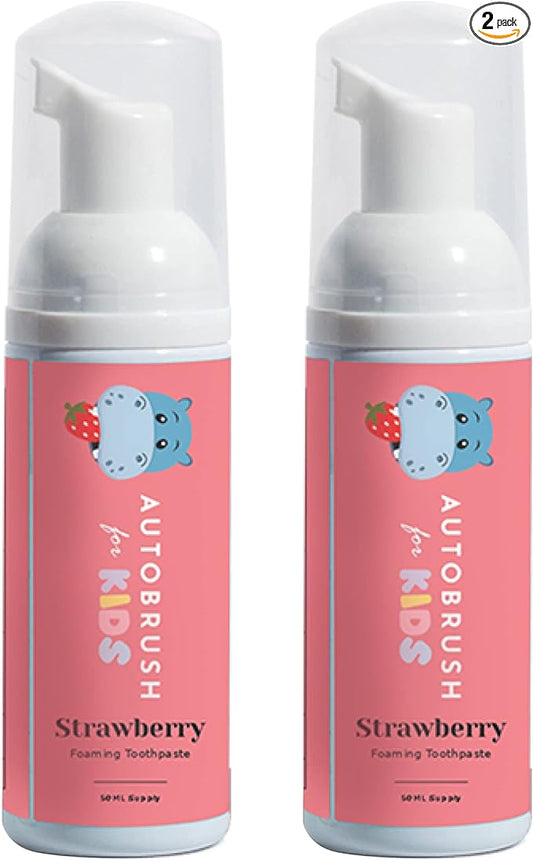 autobrush Kids Fluoride-Free Foaming Toothpaste Strawberry Flavor for Electric or U-Shaped Toothbrush, SLS-Free, Training Toothpaste, Anti-Cavity (2 Pack)