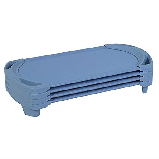 Children’s Factory SpaceLine Nap Cots, Kids Daycare and Preschool Sleeping Cot, Toddler Size, Set of 4, Wedgewood Blue