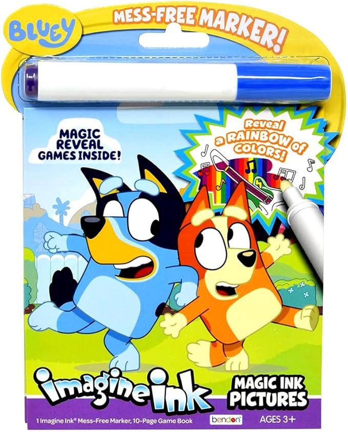 Bluey Magic Ink Coloring Book Set for Kids- Bundle with 2 Bluey Imagine Ink Coloring Books with Invisible Ink Pens, Stickers and More