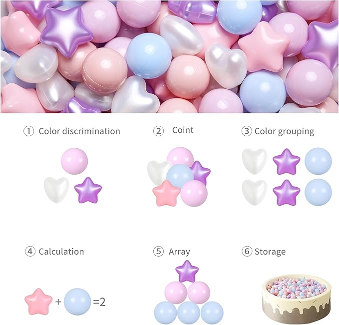 GOGOSO Ball Pit Balls,Plastics Balls for Ball Pit, Stars Hearts Shape for PastelBall for Toddlers Kids