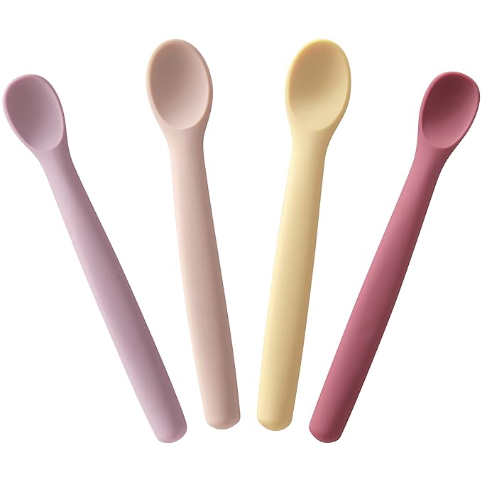 Moonkie Silicone Baby Spoons Set of 4, Two Sizes Feeding Spoon for First Stage 4+ Months, Baby Utensils, Toddler Led Weaning Spoons, Bendable, Chewproof & Boil-proof(Without Case)